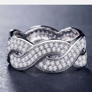 Sterling Silver white pave diamond ring